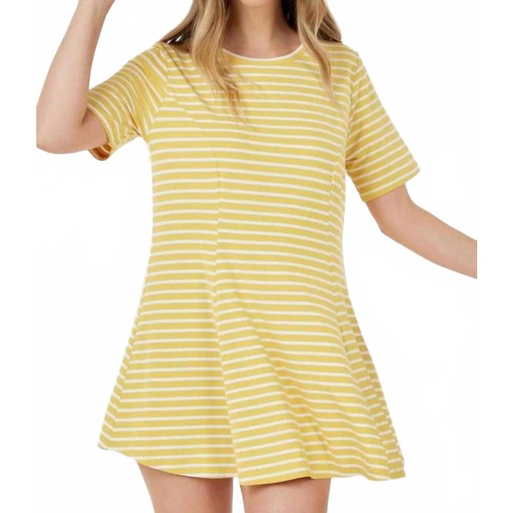 NEW SHOP BASIC short sleeve round neck stripe tunic top in yellow